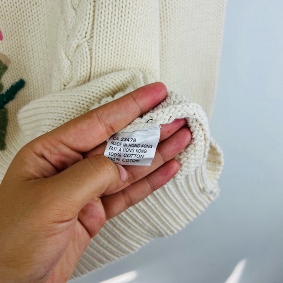 Vintage Kofi Wear Cream Knit Embroidered Floral Crew-Neck Long sweater Dress M - Picture 7 of 8